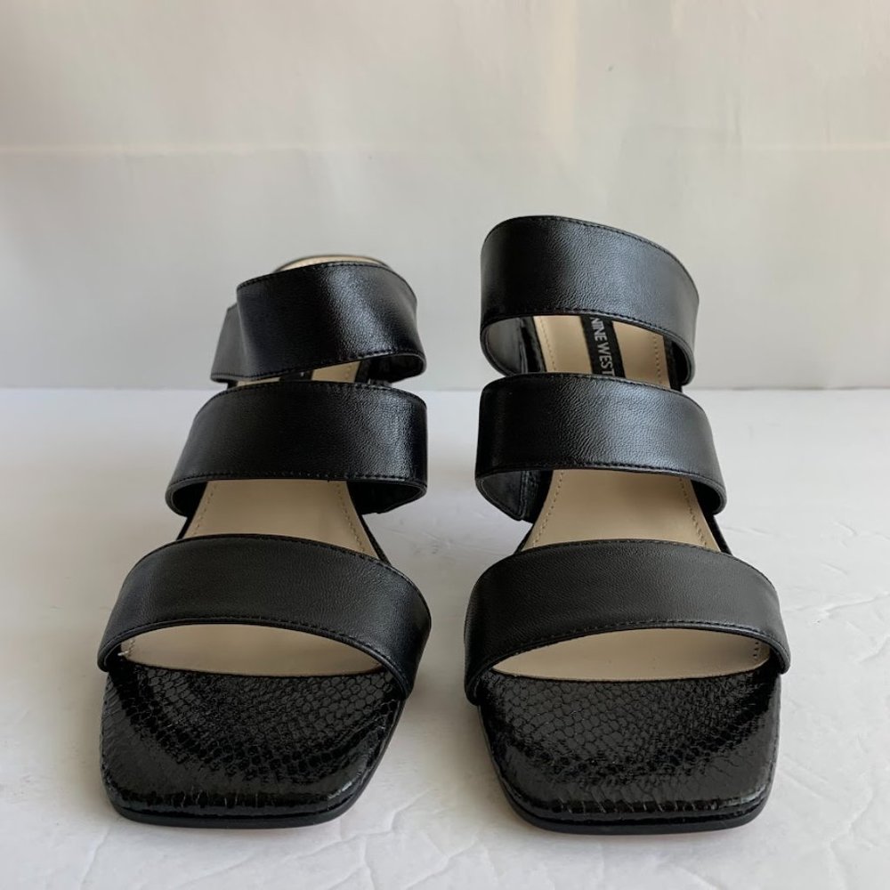 Nine West Lora Black Leather Open Toe Snake Print Sandals Heels - Sz 10 M - NEW - Picture 5 of 8
